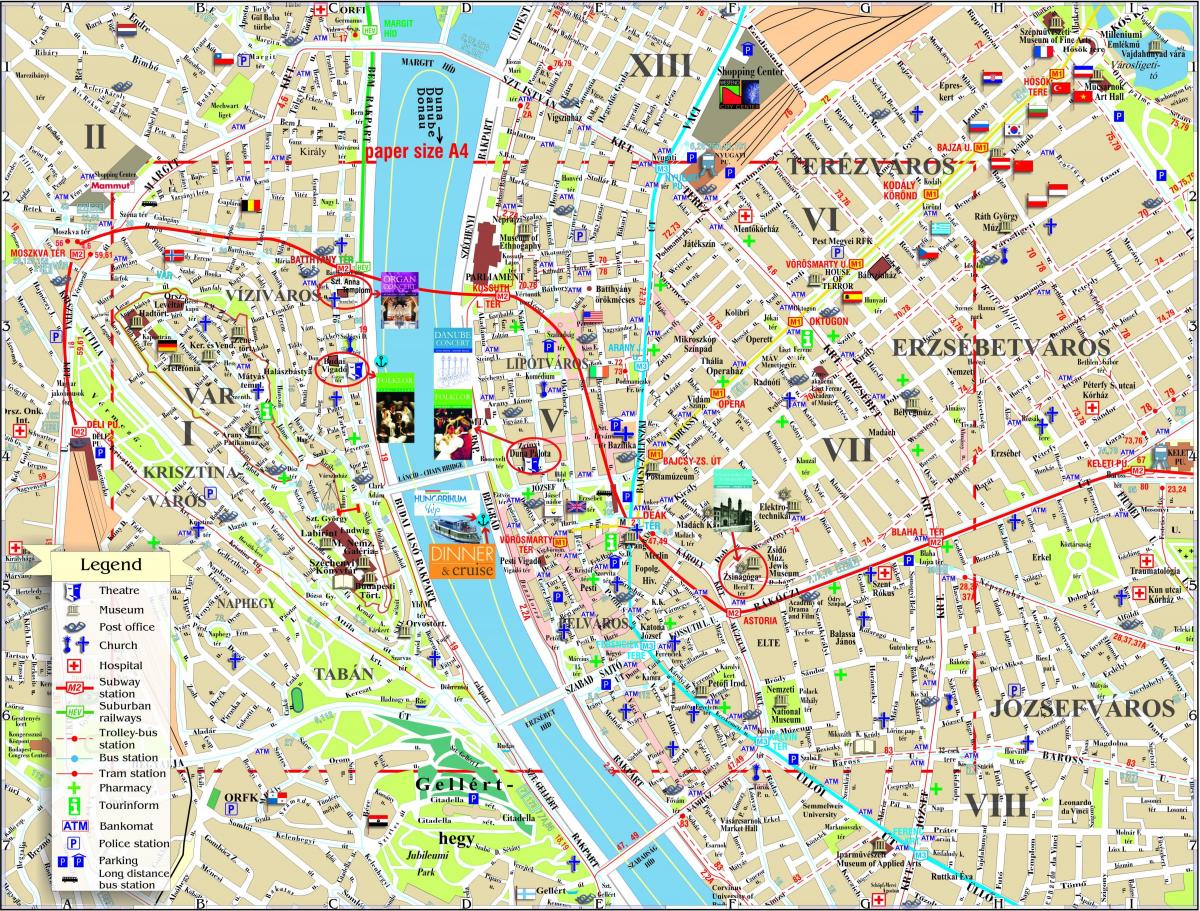 karta ulica u centru grada Budimpešta 