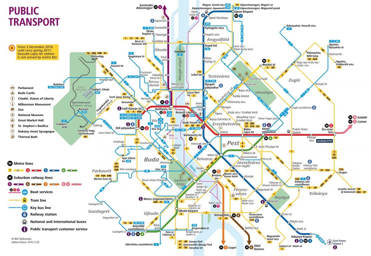 karta Budimpešte na javnim prijevozom