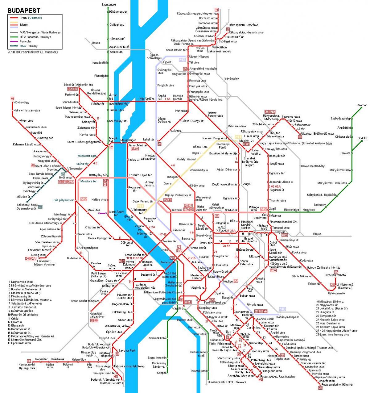 tramvajske linije Budimpešte karti